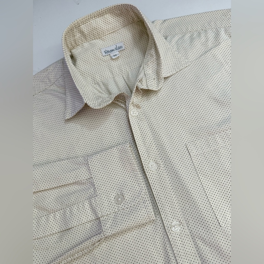 $225 STEVEN ALAN Made In USA Shirt Mens M Single Needle Untuck Pocket Cotton Tan